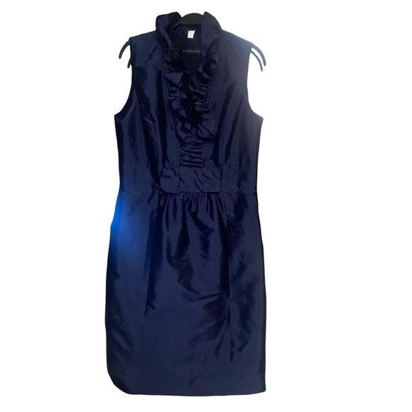 NWOT Alfred Sung Evening Blue Ruffle Mock Neck Knee-Length Sheath Dress - Picture 8 of 8